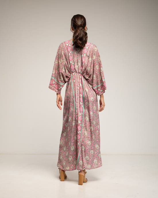Maxi-jurk met print, V-hals en elastische taille - Image 3