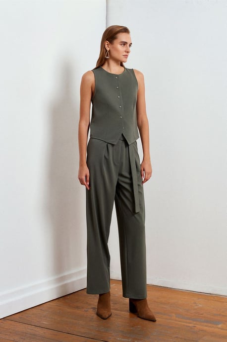 Hoge taille wijde pijpen crêpe broek - Image 1