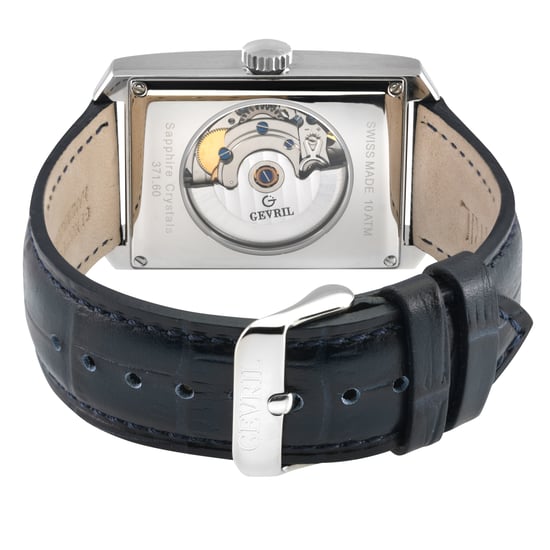 Gevril Mens Manhattanhenge  Automatic Stainless Steel Watch, Genuine Handmade Italian Blue Leather Strap with Tang Buckle.. - Image 2