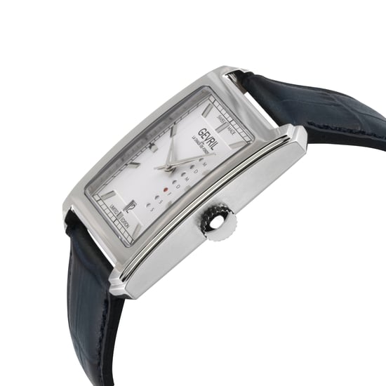 Gevril Mens Manhattanhenge  Automatic Stainless Steel Watch, Genuine Handmade Italian Blue Leather Strap with Tang Buckle.. - Image 3