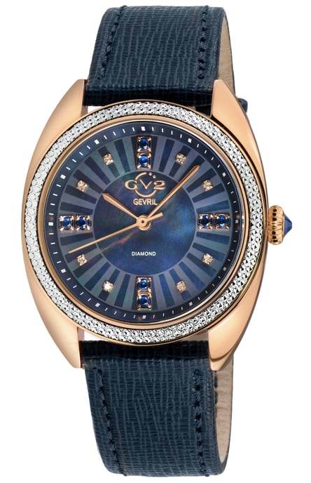 GV2 Women's Palermo Diamond Swiss Quartz MOP Black Dial, Genuine Black Handmade Leather Watch - Image 1