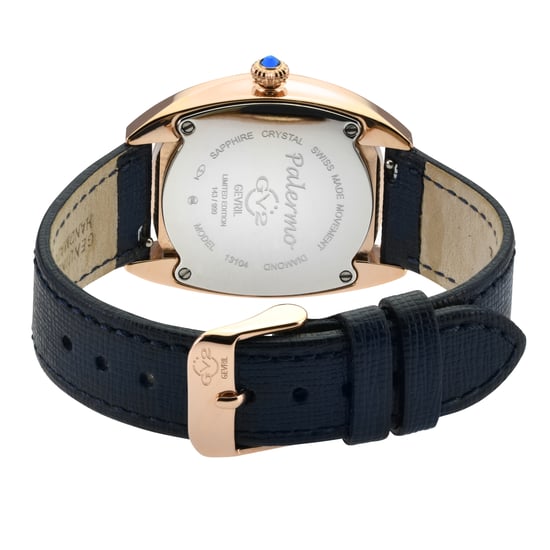 GV2 Women's Palermo Diamond Swiss Quartz MOP Black Dial, Genuine Black Handmade Leather Watch - Image 2