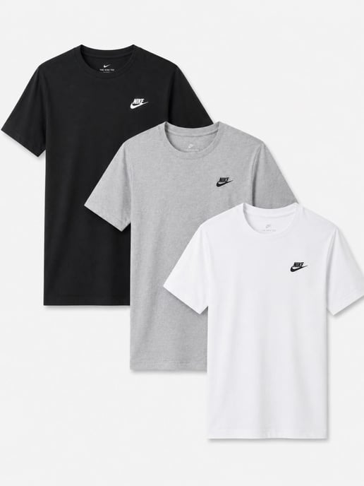3 Pack Nike Mens Club Futura Embroidery T Shirt in Black / White / Grey - Image 1
