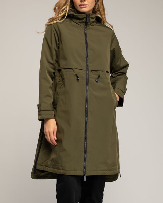Lange trenchcoat met capuchon, ritssluiting, ritsdetails aan de zijkanten en een verstelbare taille - Image 4