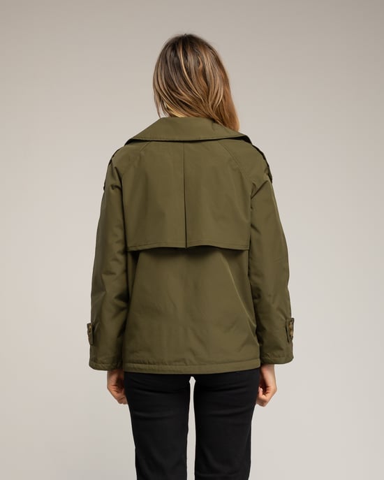 Korte gewatteerde trenchcoat met dubbele knopenrij, zijzakken en een uitlopende achterkant - Image 2