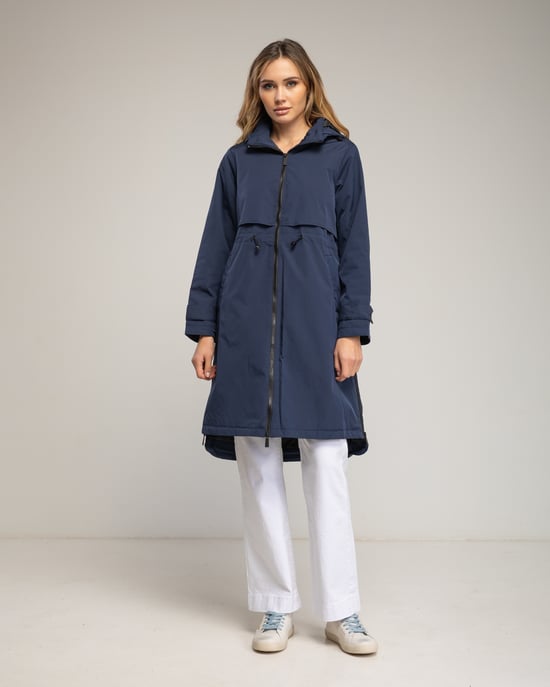 Lange trenchcoat met capuchon, ritssluiting, ritsdetails aan de zijkanten en een verstelbare taille - Image 1