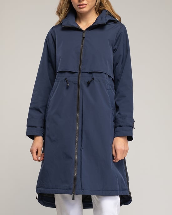 Lange trenchcoat met capuchon, ritssluiting, ritsdetails aan de zijkanten en een verstelbare taille - Image 4