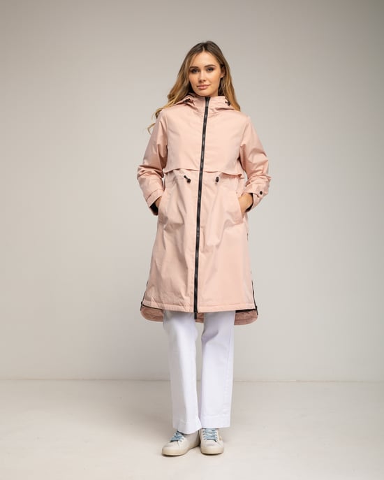 Lange trenchcoat met capuchon, ritssluiting, ritsdetails aan de zijkanten en een verstelbare taille - Image 1