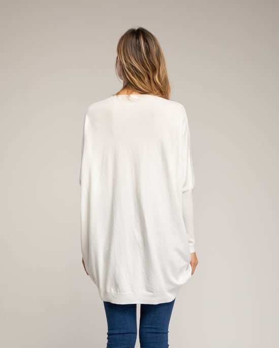 Lång oversize-stickad tröja med påsydda tygstjärnor och strass - Image 2