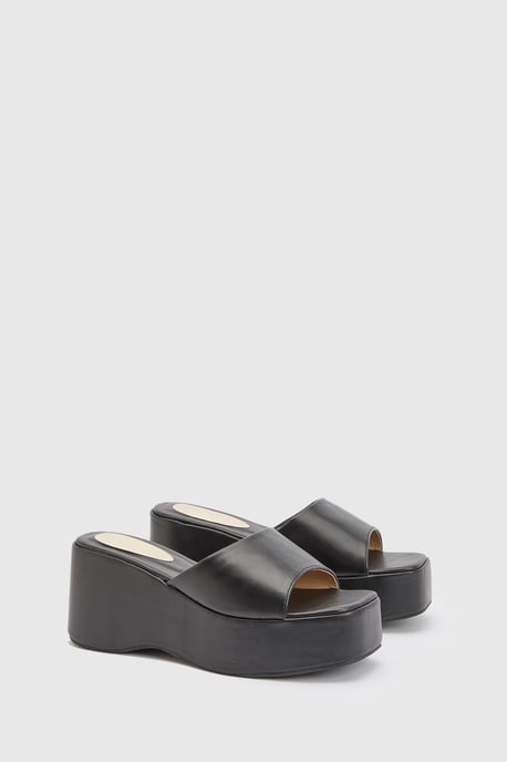 Faith: Bethanie Faux Leather High Wedge Sandals - Image 1