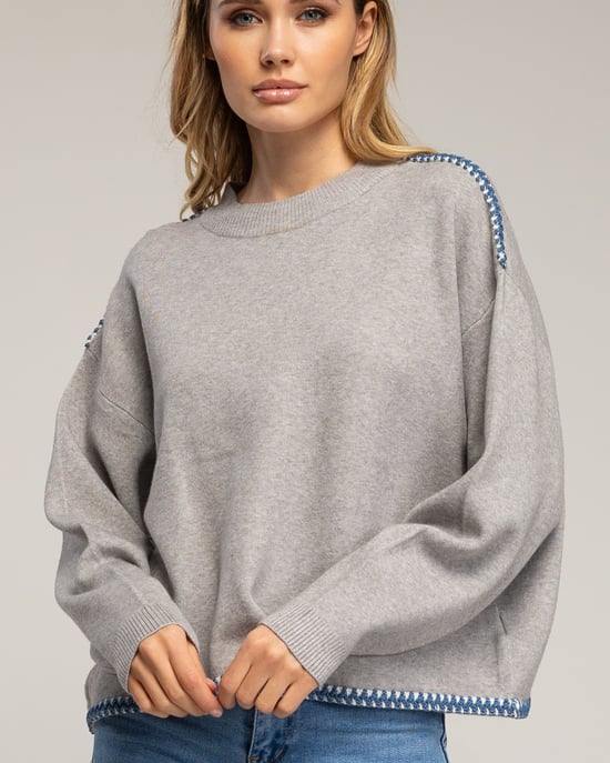 Oversized gebreide trui met stikseldetails aan de zoom en op de schouders. - Image 3