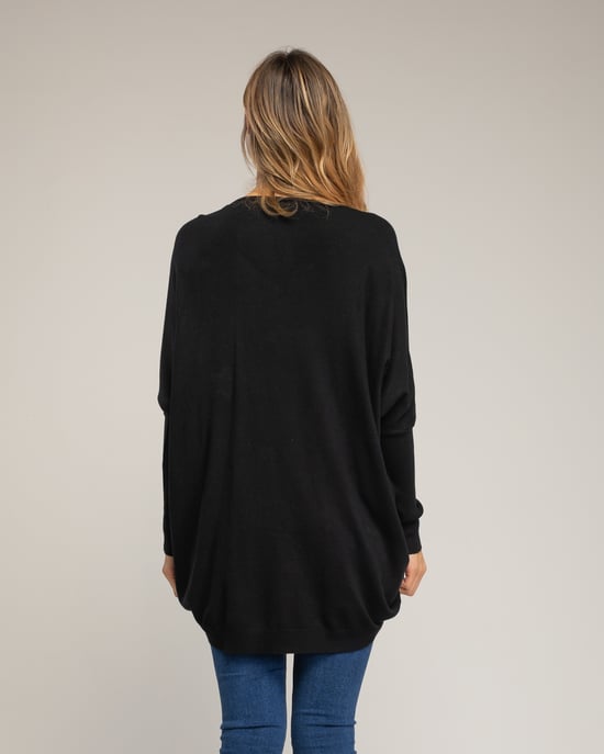 Lång oversize-stickad tröja med påsydda tygstjärnor och strass - Image 2