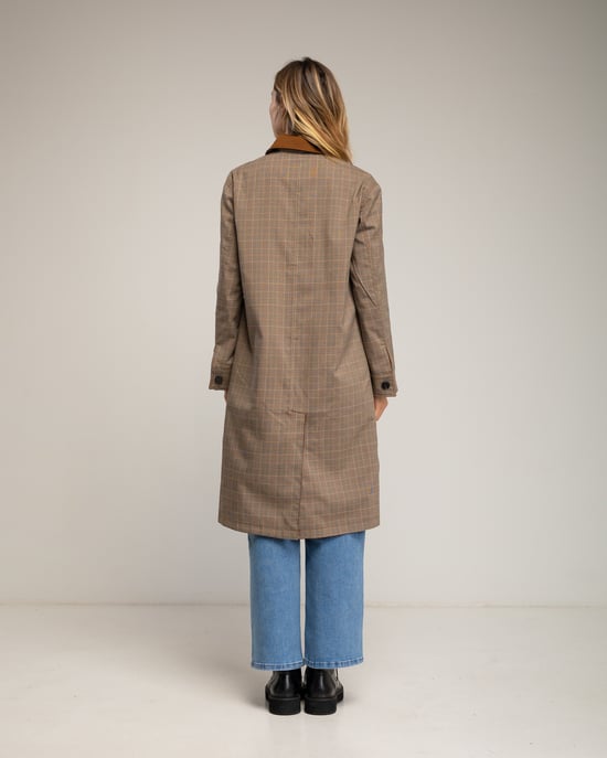 Lange omkeerbare trenchcoat, effen aan de ene kant en geruit aan de andere kant, met zijzakken - Image 3