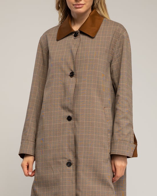Lange omkeerbare trenchcoat, effen aan de ene kant en geruit aan de andere kant, met zijzakken - Image 4
