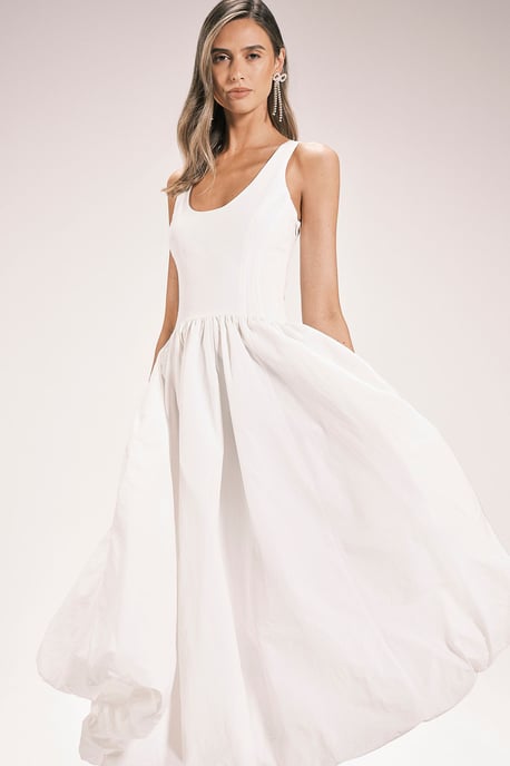 Taffeta Bodice Puff Ball Woven Midi Dress - Image 3