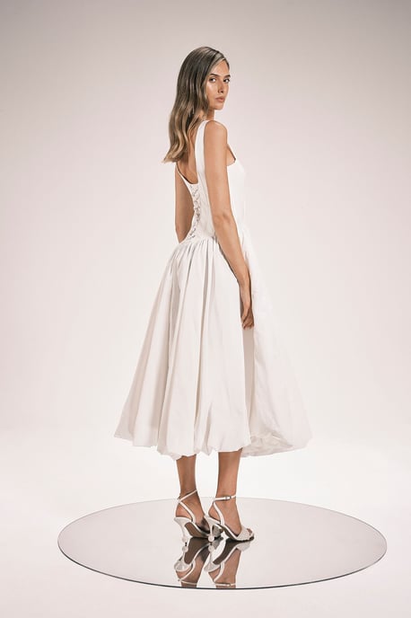 Taffeta Bodice Puff Ball Woven Midi Dress - Image 4