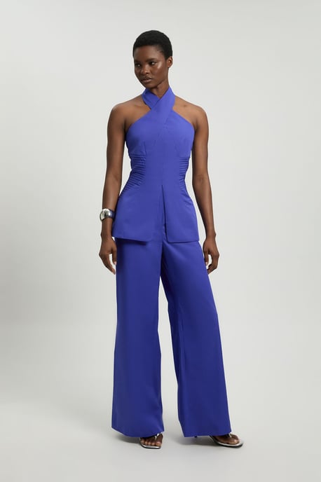 Tailored Cotton Sateen Halter Jumpsuit - Image 1