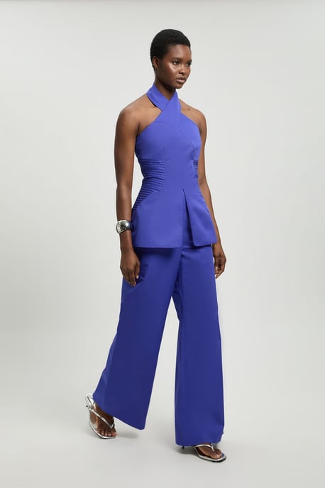Tailored Cotton Sateen Halter Jumpsuit - Image 4