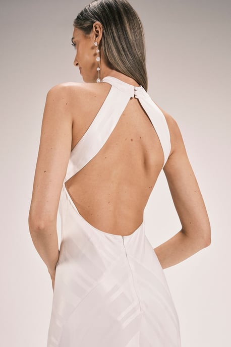 Stripe Jacquard Halter Neck Woven Maxi Dress - Image 3