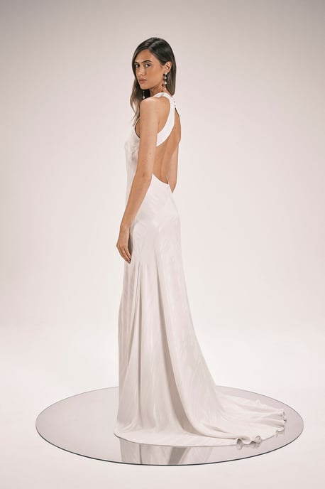 Stripe Jacquard Halter Neck Woven Maxi Dress - Image 4