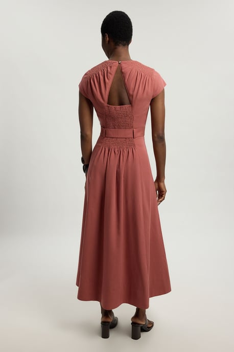 Petite Shirred V Neck Belt Detail Woven Maxi Dress - Image 3