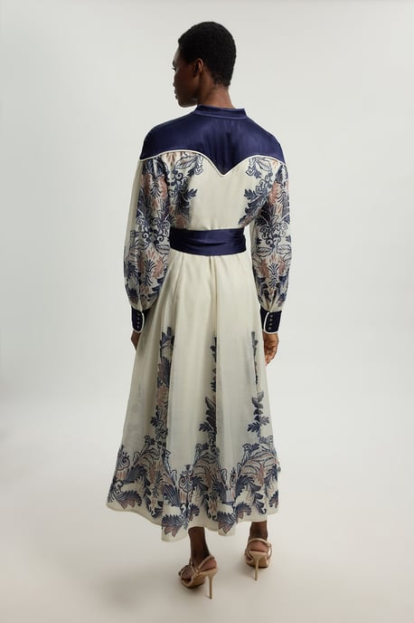 Scarf Print Organdie And Satin Mix Maxi Dress - Image 3
