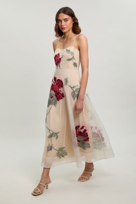 Floral Embroidered Organza Bandeau Dress - Image 1