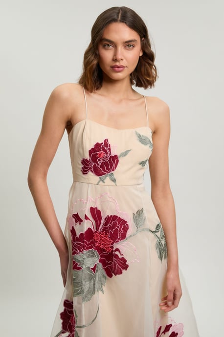 Floral Embroidered Organza Bandeau Dress - Image 2