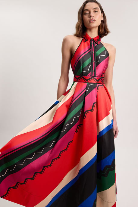 Abstract Print Twill Contrast Collared Woven Maxi Dress - Image 2