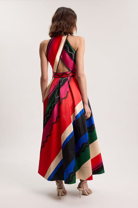 Abstract Print Twill Contrast Collared Woven Maxi Dress - Image 3