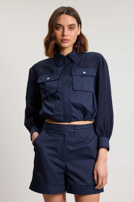 Utility Organdie Cropped Pocket Detail Bomber Jacket - Image 1