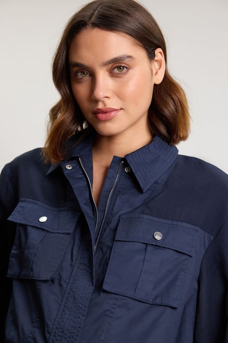 Utility Organdie Cropped Pocket Detail Bomber Jacket - Image 2