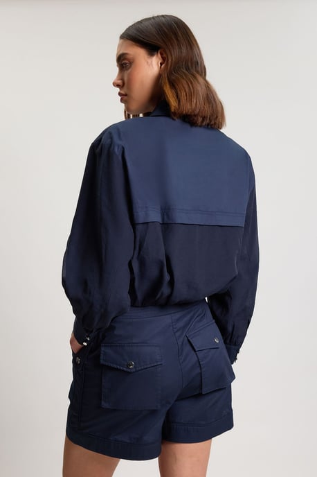 Utility Organdie Cropped Pocket Detail Bomber Jacket - Image 3
