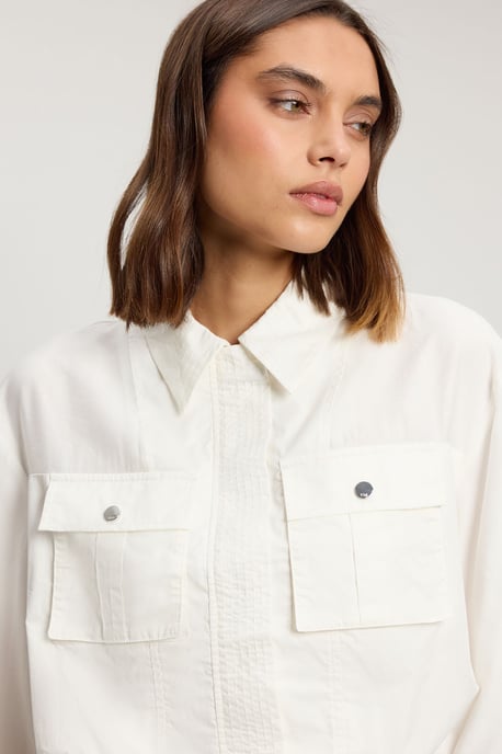 Utility Organdie Cropped Pocket Detail Bomber Jacket - Image 2