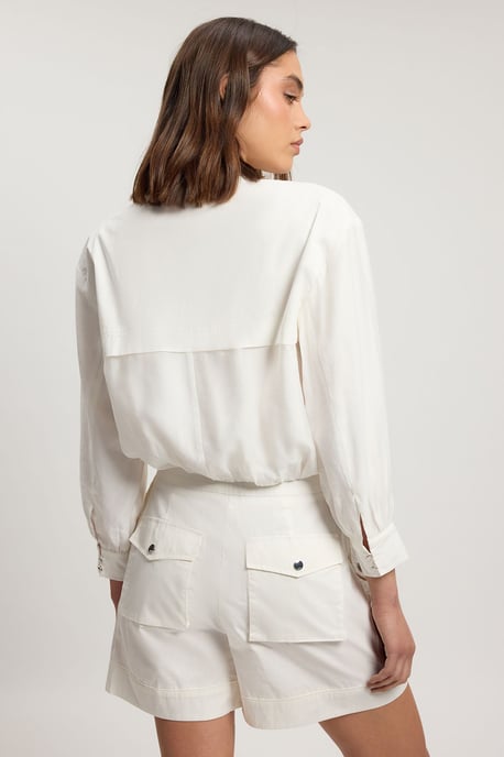Utility Organdie Cropped Pocket Detail Bomber Jacket - Image 3
