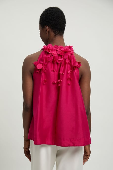 Floral Applique Woven Halter Woven Blouse - Image 3