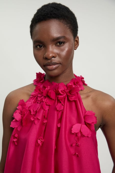 Floral Applique Woven Halter Woven Blouse - Image 4