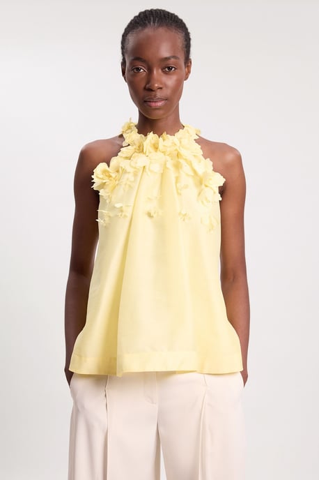 Floral Applique Woven Halter Woven Blouse - Image 1