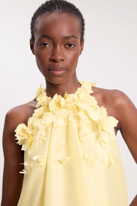 Floral Applique Woven Halter Woven Blouse - Image 2