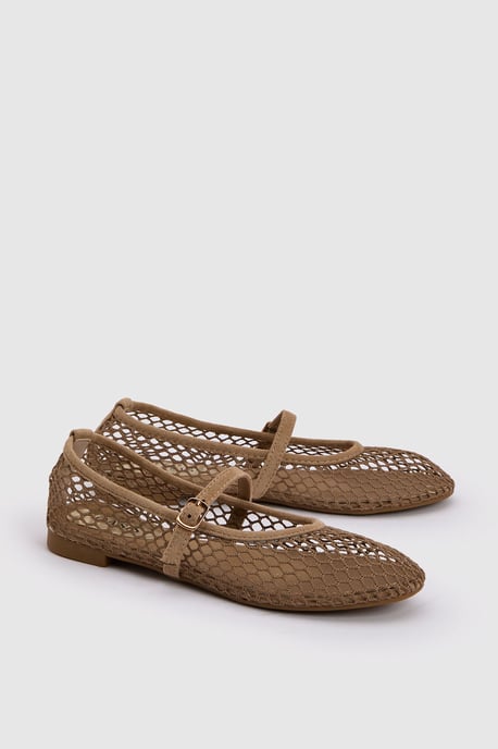 Tilly Mesh Mary-Jane Faux Leather Ballet Pumps - Image 3