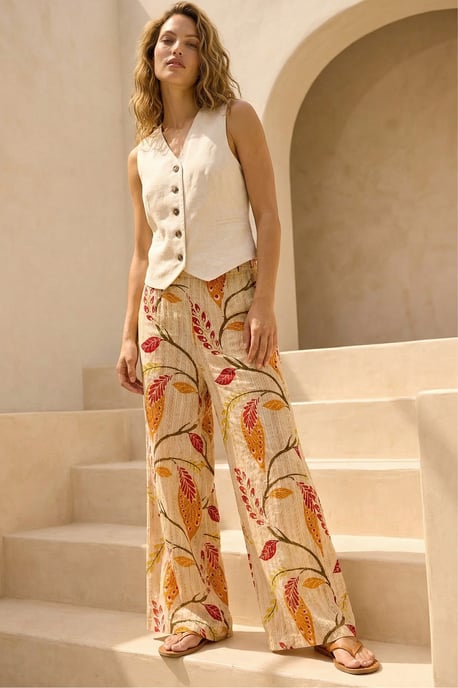 Textured Leaf Print Metallic Trouser - Image 1