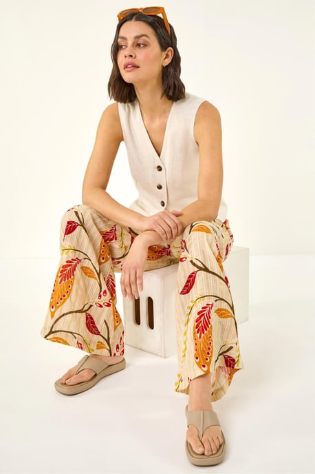Textured Leaf Print Metallic Trouser - Image 2