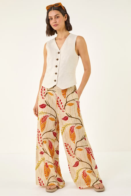 Textured Leaf Print Metallic Trouser - Image 3