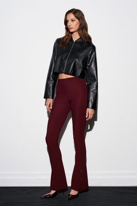 High-Waist Flare Leggings With Button Detail - Image 2