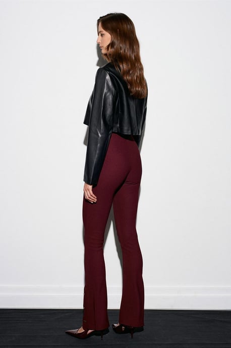 High-Waist Flare Leggings With Button Detail - Image 3