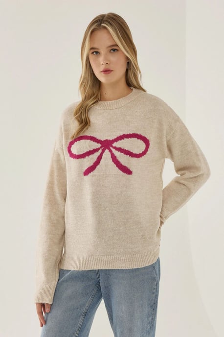 Relaxed Fit Bow Detail Sweater - Image 2
