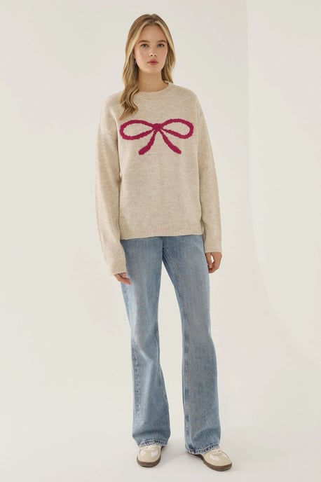 Relaxed Fit Bow Detail Sweater - Image 3