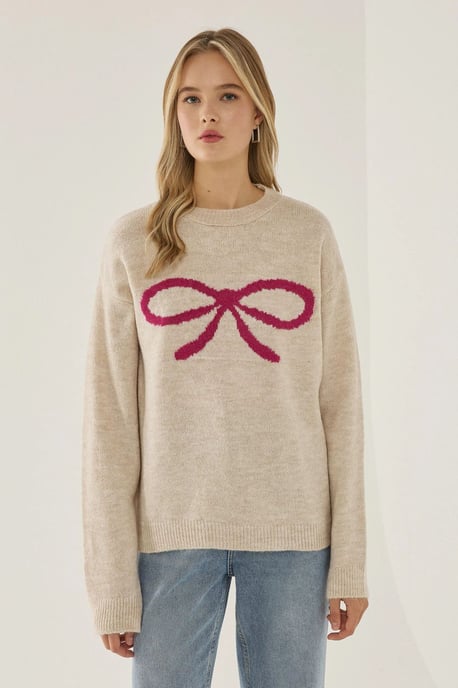 Relaxed Fit Bow Detail Sweater - Image 4