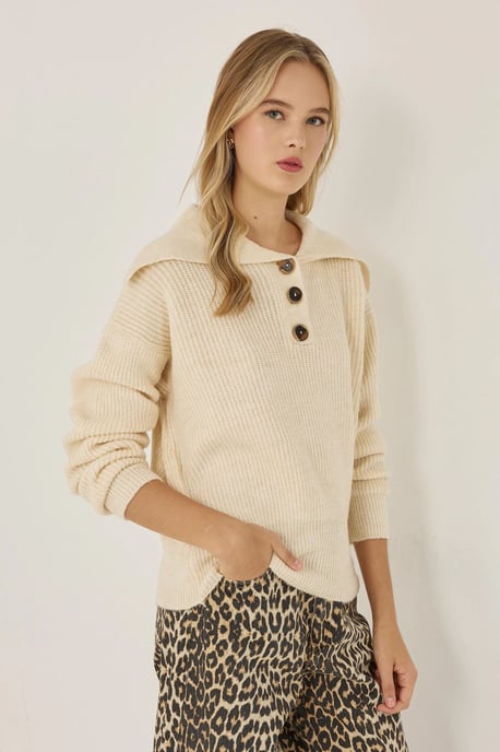 Shawl Collar Buttoned Sweater - Image 3