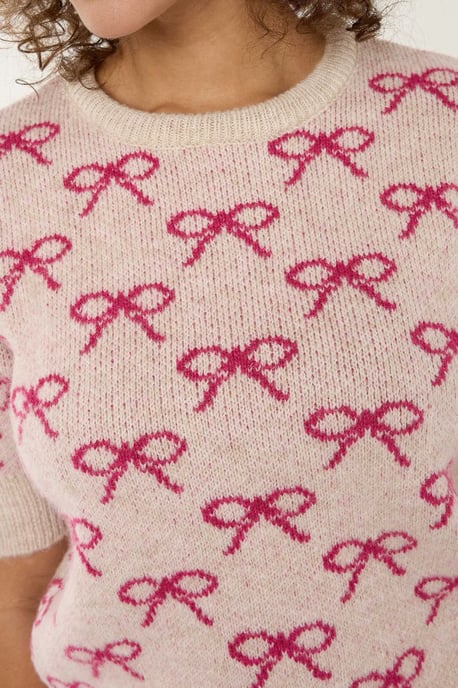 Mönstrad kortärmad tröja med rosetter - Image 5
